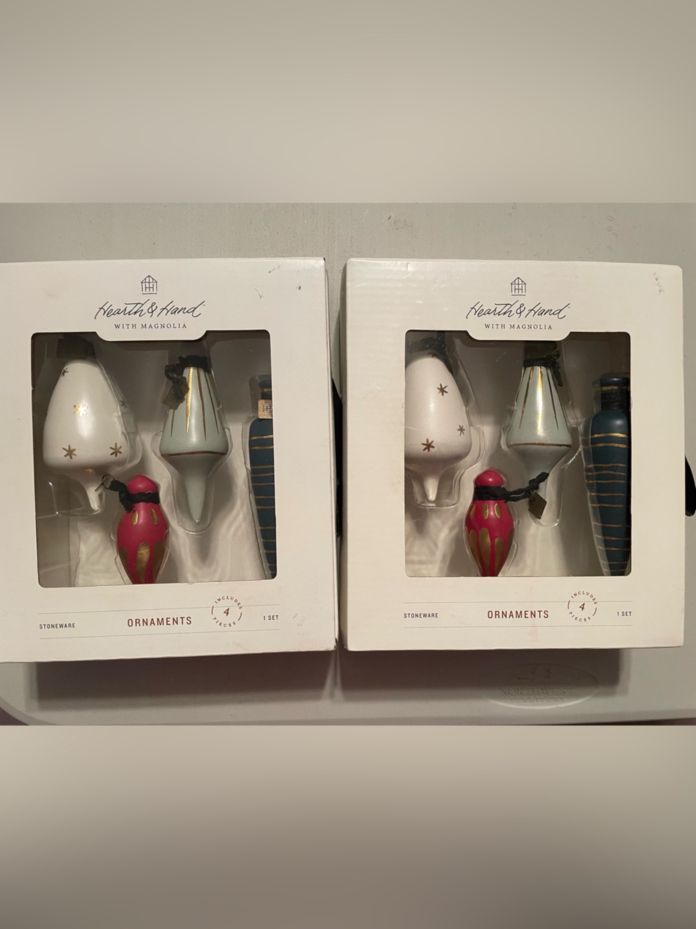 Hearth & Hand Multicolor Stoneware Ornament Sets with Gold Accents - 2 Packs New